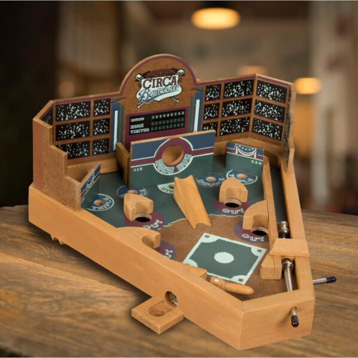 Baseball Pinball Tabletop Skill Game - Classic Miniature Wooden Retro Sports Arcade Desktop Toy for Adult Collectors and Children, NULL, 13 X 12.25 X 8"