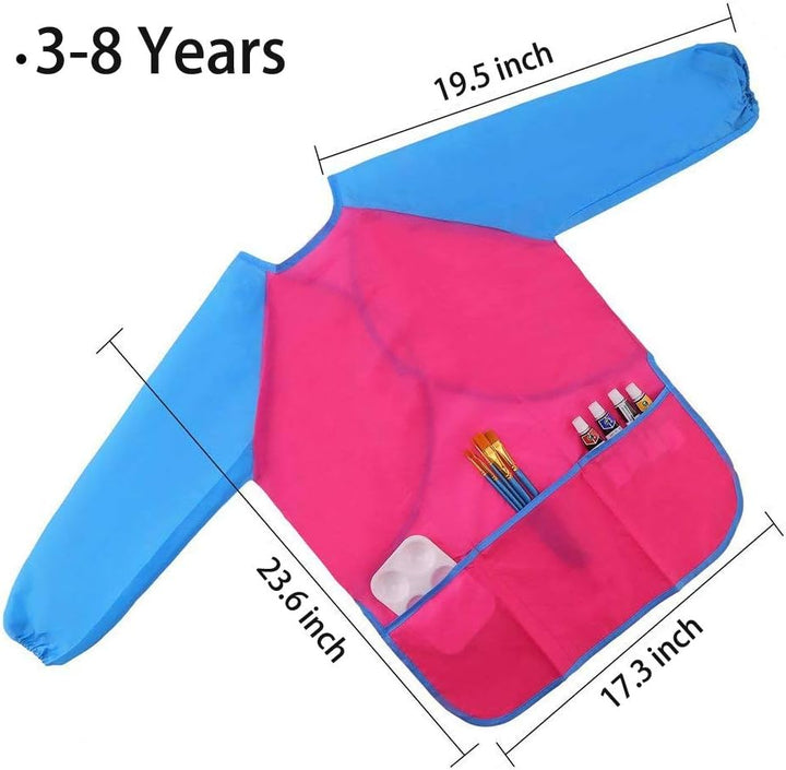 2 Pack Kids Art Smock Colorful Waterproof Children Art Aprons Artist Painting Aprons with Long Sleeve 3 Roomy Pockets for Age 3-7 Years,Yellow and Blue