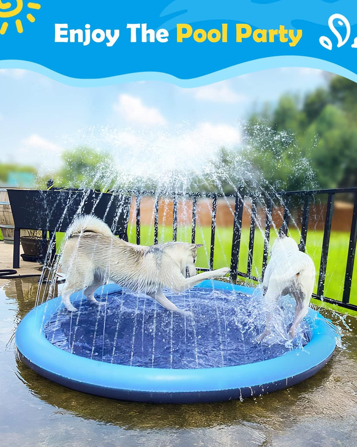 Splash Pad for Dogs & Kids - Anti-Slip Dog Pool for Large Dogs, 0.58 Mm Thickened Durable Outdoor Water Play Mat, Summer Sprinkler Toy for Backyard (67In, Blue)
