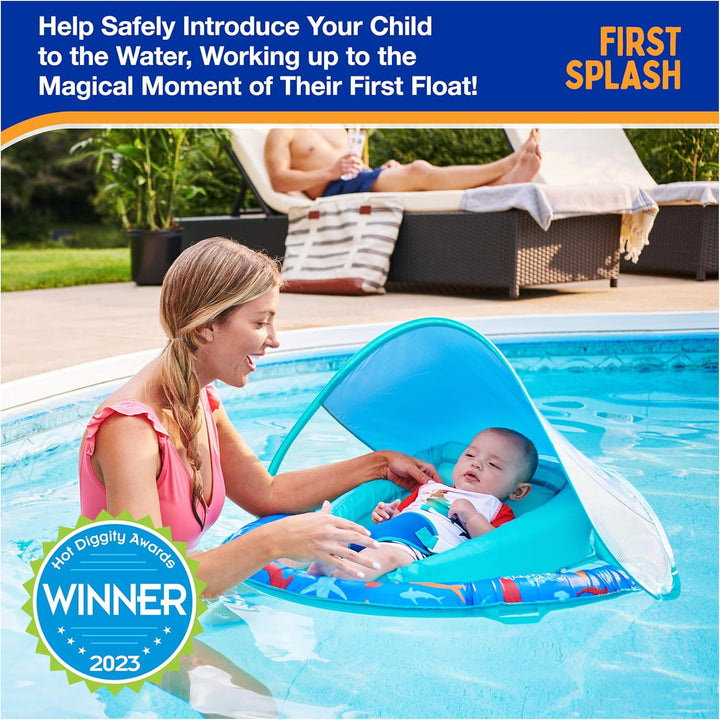 Infant Spring Float, Baby Pool Float with Canopy & UPF Protection, Swimming Pool Accessories for Kids 3-9 Months, Shark