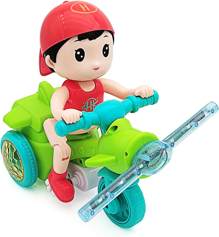 Baby Toddler Electric Tricycle Toy Cartoon Motorcycle Vehicle Stunt Performance, Music, Luminous Lights, Kids Birthday Gifts (Boy)