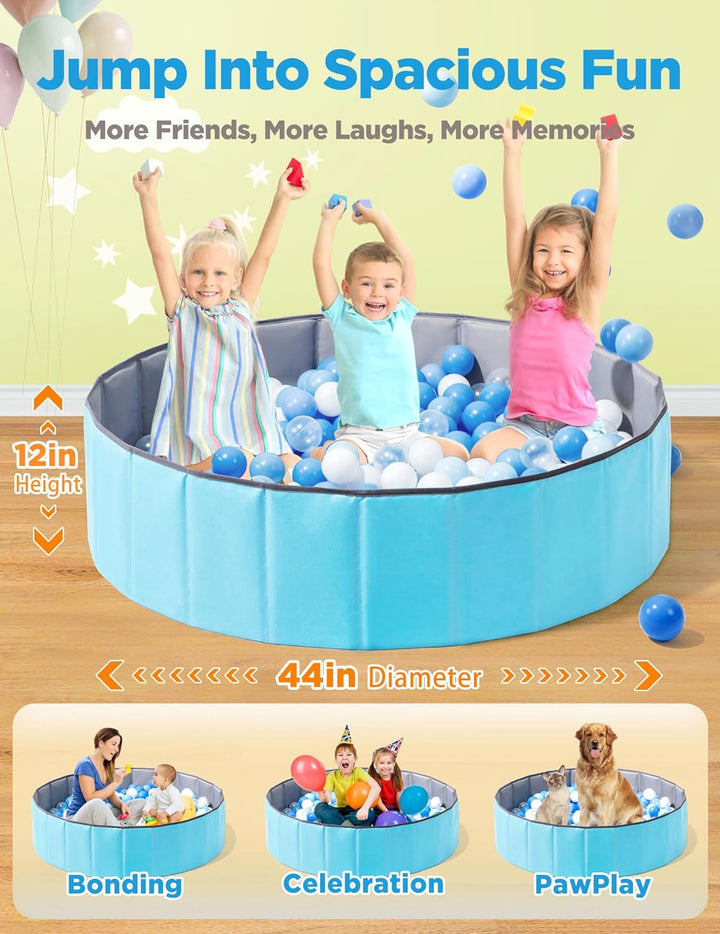 Large Ball Pit for Toddlers - 44In Baby Ball Pool with Playmat, Hold over 1000 Balls, Foldable Play Pit for Kids Dogs Indoor and Outdoor Games, Party Toys Gifts, Balls Not Include (Blue)