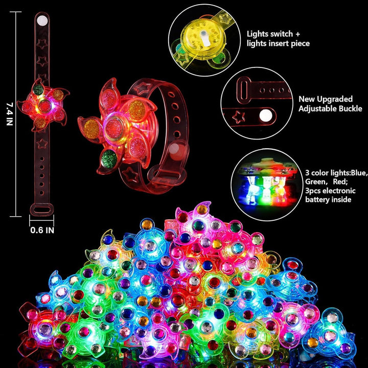 24 Pack LED Light up Fidget Spinner Bracelets, Glow in the Dark Party Favors for Kids 4-8 8-12, Treasure Box Toys, Birthday Gifts, Carnival Prizes, Goodie Bags Stuffers for Kids