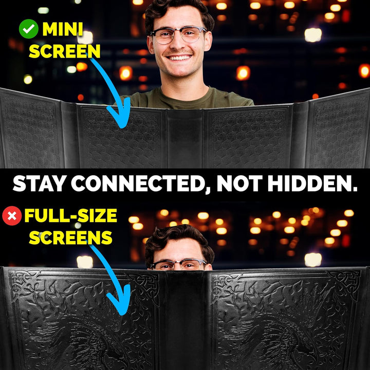 Miniature DM Screen - 6-Panel Faux Leather Mini Dungeon Master Screen for Ttrpgs, Compact Dnd DM Screen for Better Player Connection & Immersive Tabletop RPG Sessions with Low-Profile Design