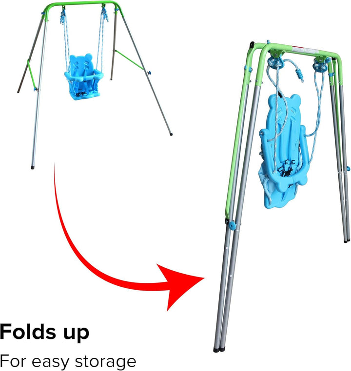 My 1St Toddler Swing - Heavy-Duty Baby Indoor/Outdoor Swing Set with Safety Harness, Blue, 52"L X 55"W X 47"H