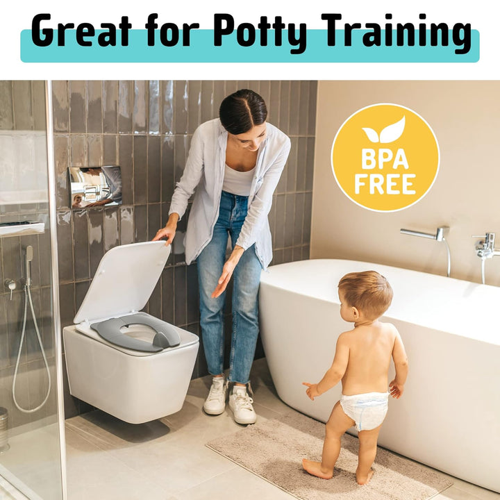 Travel Potty Seat for Toddler & Kid,  Portable Potty Seat with Storage Bag, Foldable Potty for Toddler Travel, Non-Slip Potty Training Toilet Seat Cover with Splash Guard (Grey)