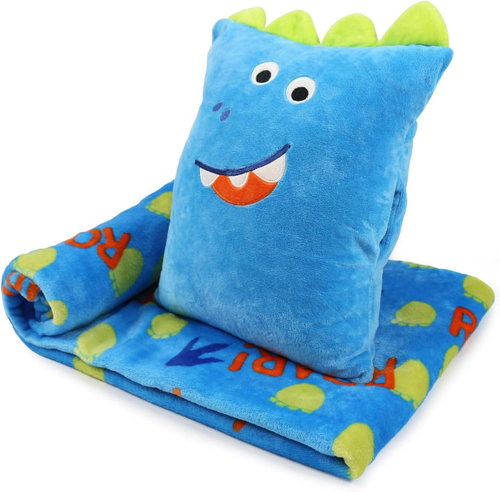 3-In-1 Kids Travel Blanket and Pillow Set, Snuggle Pillow with Hand Warmer, 40X60 Inches Unicorn Blanket for Girls Compact, Perfect for Travel, Camping, Home and Office