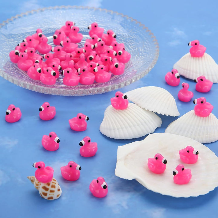 100Pcs Mini Flamingo Resin Ducks, Pink Figurine Tiny Animals Set Toy Bulk for Garden Lawn Decor DIY Craft Dollhouse Micro Landscape Fairy Party Gifts