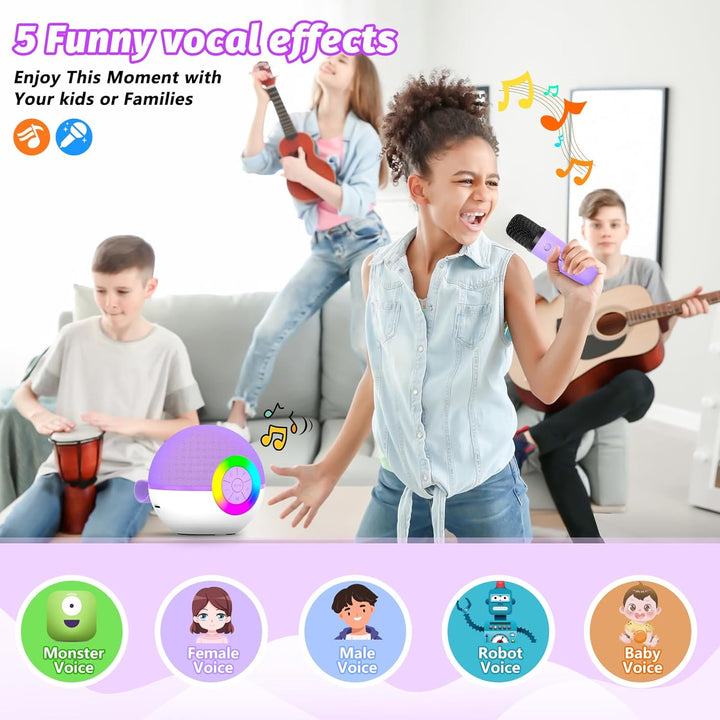 Mini Karaoke Machine Speaker for Kids Adults, Portable Bluetooth Microphone Song Toys with LED Light, Best Chritmas Birthday Festival Gift for 3 4 5 6 7 8+ Year Old Girls Boys (Purple-2Mic)
