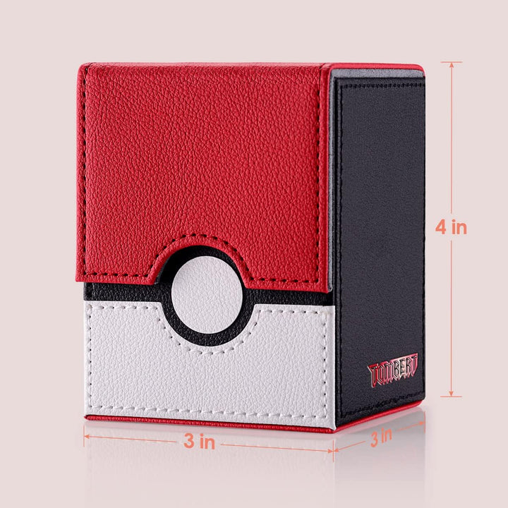 150+ Premium Deck Box Case for PTCG, MTG, Large Capacity with 2 Dividers, Fits 100+ Sleeved Cards TCG Trading Card Games(Vertical - Red & White)