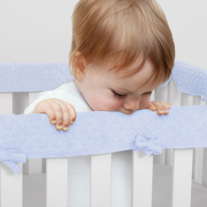 3Pcs New Teething Edge Crib Rail Cover&Corner Guard Coverage Straps,Reversible Guardrail Cover Protector for Boys Girls(1 Long 2 Short Gray)