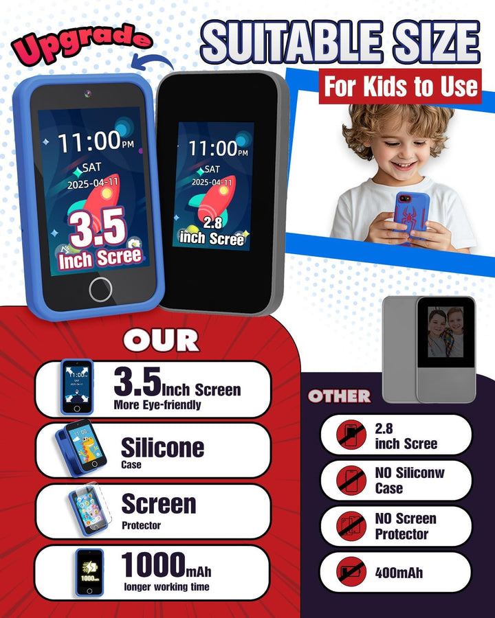Kids Smart Phone, Spider Toys Phone for Boys 3 4 5 6 7 8 Years Old, Dual Camera, 3.5'' Touchscreen Kid Phones, Educational Toy for Toddler Kids Christmas Birthday Gifts, ABC Learning, Habit Tracker