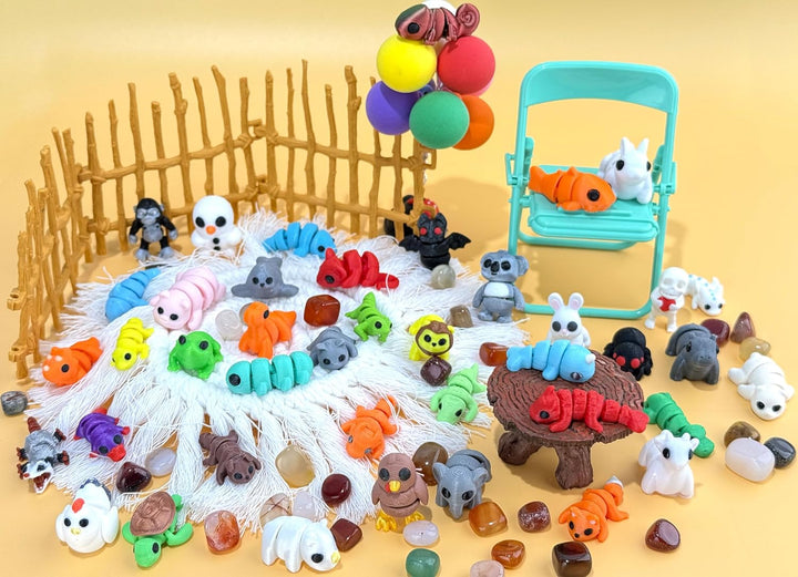 41Pcs Mini Animal Figurines Set,3D Printed Little Animals Articulated Flexible Fidget Toy,Mini Animal Figurines Toy,Cute Animal Toys for Home, Office, Decor