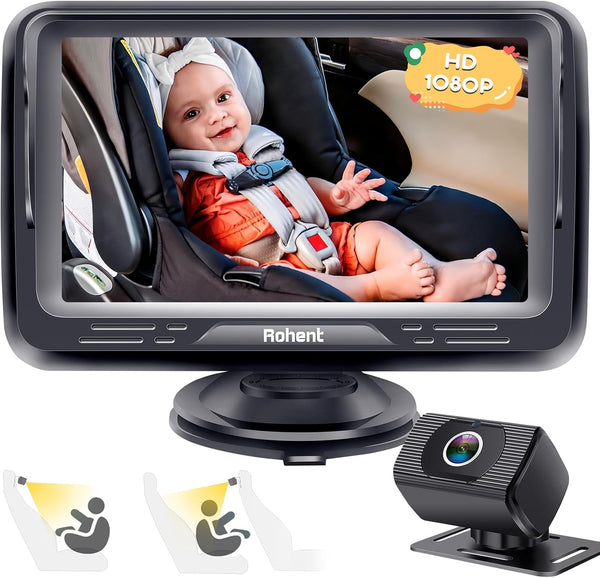 Baby Car Camera HD 1080P - Rear-Facing Infant Monitor with Night Vision Car Camera for Baby 150° Wide-Angle Lens Anti-Glare Screen Easy Install 360° Adjustable Display