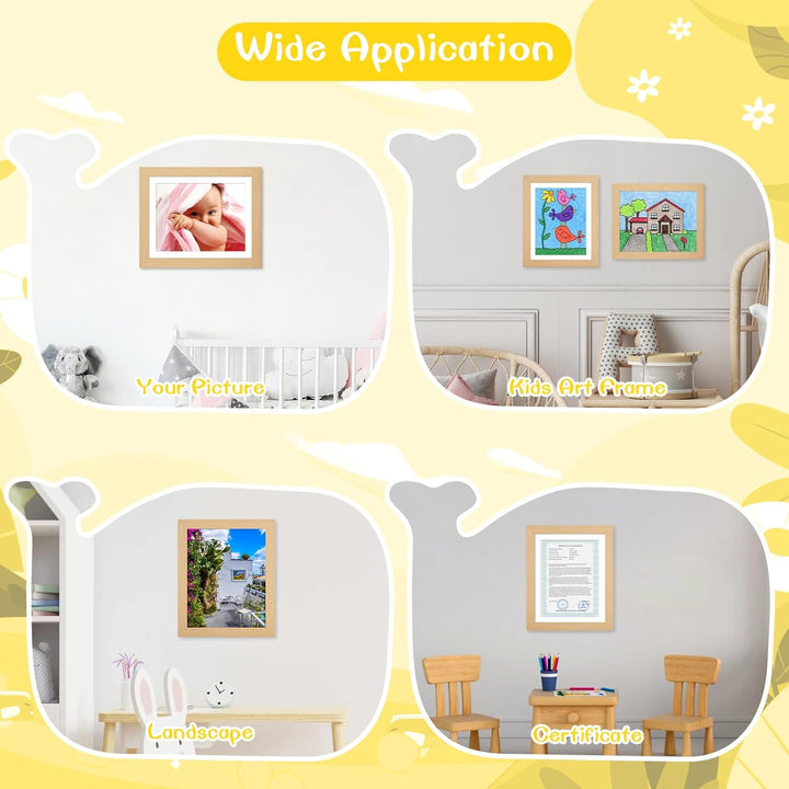 3Pack Kids Art Frames Natural Woodgrain, 10X12.5 Child Artwork Frame without Mat Changeable Front Opening, 8.5X11 Frame with Mat, Children Storage Frame Holds Crafts, Drawing, Art Project, Schoolwork