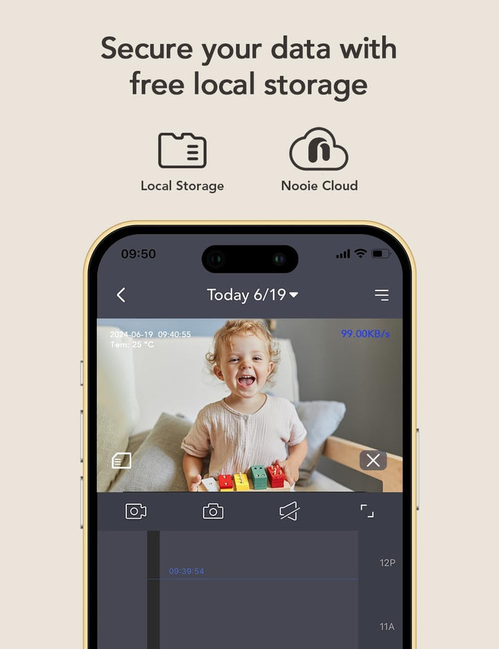 2K Smart Wifi Baby Monitor with Camera and Audio, Smartphone App Control, Temperature Sensor, Motion & Cry Detection, IR Night Vision, 2-Way Talk, Cloud & SD Card Storage, Ideal for New Moms