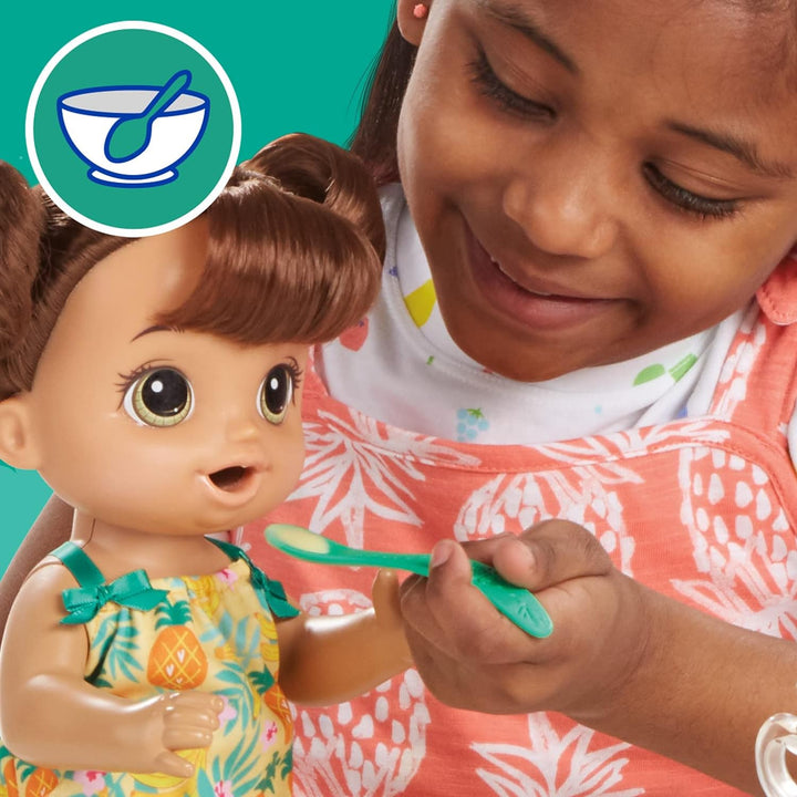 Magical Mixer Baby Doll Tropical Treat with Blender Accessories, Drinks, Wets, Eats, Brown Hair Toy for Kids Ages 3 and Up