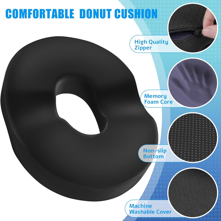 Donut Pillow Seat Cushion,Donut Chair Cushions for Postpartum Pregnancy & Hemorrhoids,Tailbone Pain Relief Cushion,Memory Foam Lifting Cushions for Office&Home Chairs (Black)