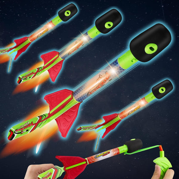Toy LED Light up Rocket Launcher for Kids Indoor Outdoor Game Toys Foam Rockets Birthday Toys for Kids Toddler Boys Girls Age 3 4 5 6 + Years Old