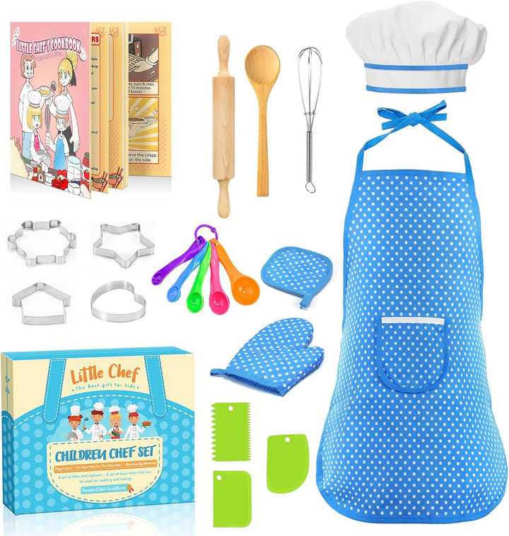 Birthday Gifts for 3-8 Year Old Girls Cute Stuff Apron for Girls Kids Cooking Sets Toddler Toys Kids Chef Hat and Apron Easter Christmas Stocking Stuffers White-With Cookbook