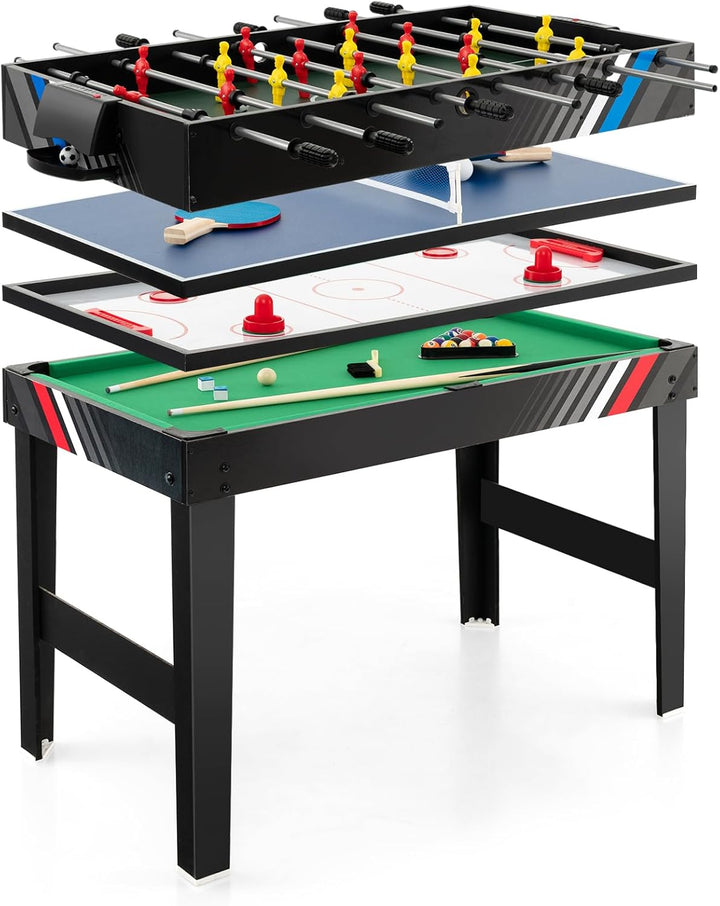 4 in 1 Multi Game Table, 49" Combo Game Table with Foosball Table, Pool Billiards, Air Hockey & Table Tennis for Kids Adults Family Game Room