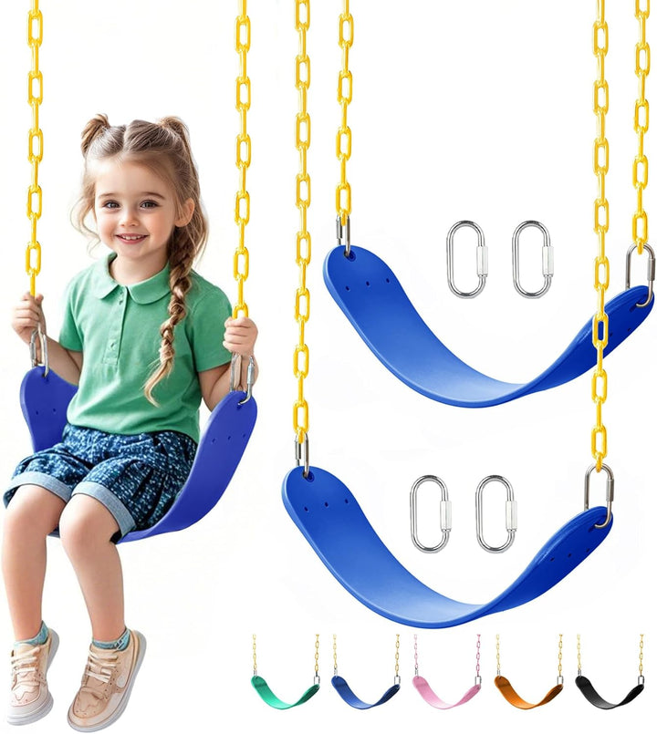 Heavy Duty Swing Seat, 66" Rust-Resistant Chains with 30" Ppc-Coated Section, Swing Set Accessories Replacement with Quick Links, Kids Swings Supports 330 Lbs for Outdoor Playground, Green