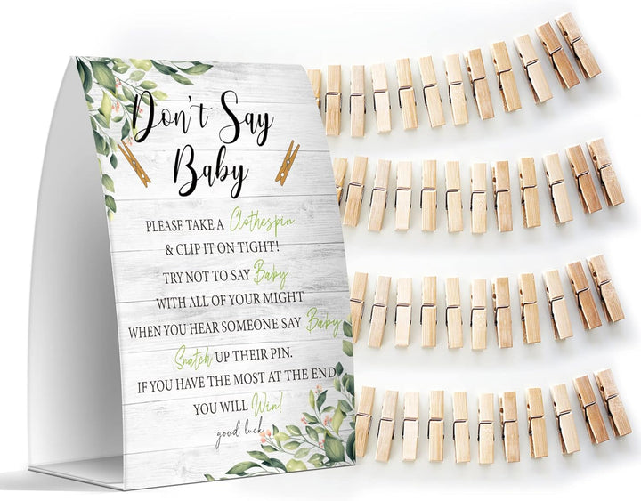 Don'T Say Baby Set - One 5X7 Sign and 50 Mini Clothespins, Baby Shower Games, Baby Shower Decoration, Gender Neutral Baby Shower - Msjb041