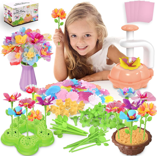 Fabric Flower Bouquets Toys for Girls Ages 3 4 5 6 7 8 9, Creative Flower Making Craft Kit for 4-8 Year Old Kids, Ideal Festive Xmas Gifts for Preschool Girls, Educational Handmade DIY Activity Set