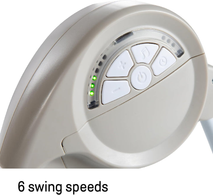 Soothe 'N Delight Compact Portable 6-Speed Plush Baby Swing with Music, Folds Easy, 0-9 Months 6-20 Lbs (Cozy Kingdom)