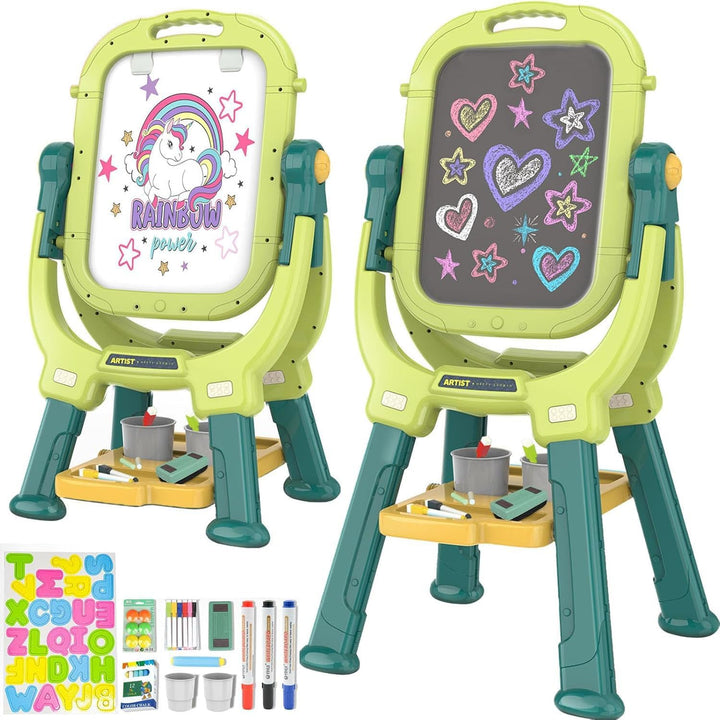 Easel for Kids, Rotatable Double Sided Adjustable Standing Art Easel with Drawing & Writing Accessories for Kids Boys and Girls (Red Blue)