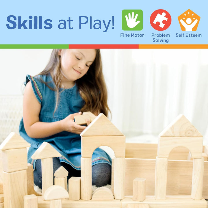 Standard Unit Solid-Wood Building Blocks with Wooden Storage Tray (60 Pcs)