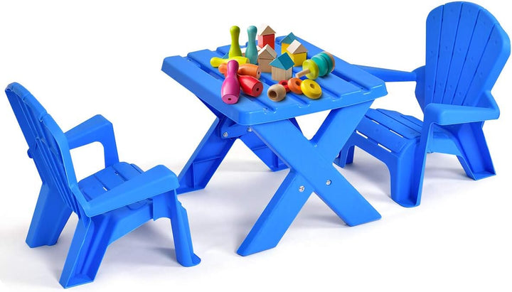 Kids Table and Chair Set, Outdoor Toddler Activity Table and Adirondack Chairs for Picnic, Garden, Patio, Backyard & Beach, Kids Outdoor Table and Chair Set (Blue)