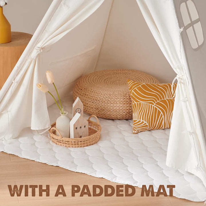 Teepee Tent for Kids – 100% Cotton Play Tent with Padded Mat & Star Lights, Foldable with Carry Bag, Indoor Play Tent for Girls & Boys