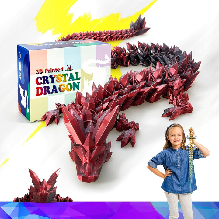 24 Inch Large Glow in the Dark 3D Printed Crystal Dragon Toy,Dragon Figurine Large Toy for Kids(Luminous Rainbow)