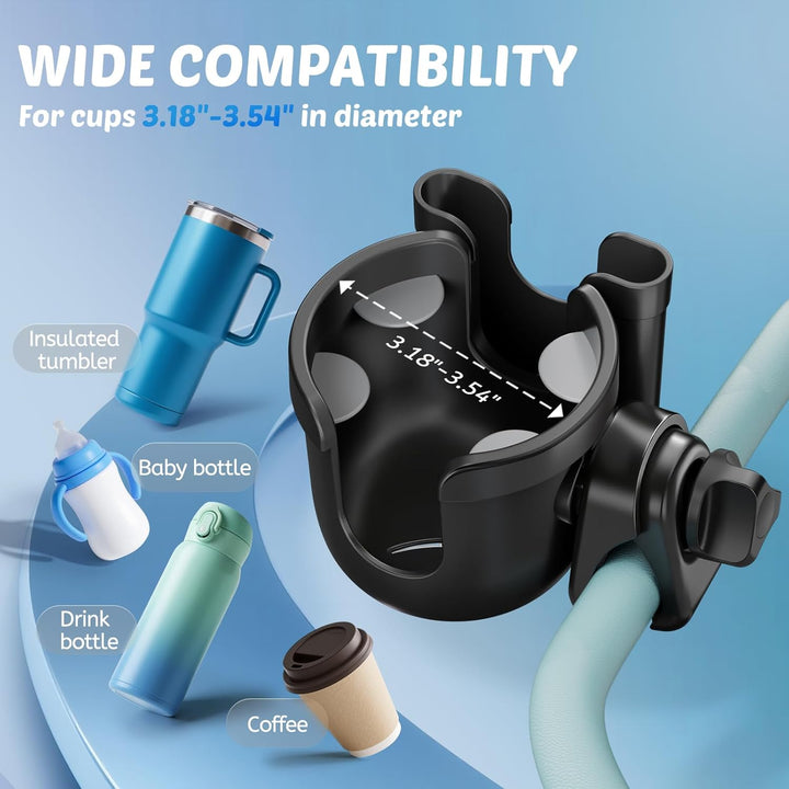 Cup Holder for Walker, Stroller Cup Holder Attachment with Phone Holder, Wheelchair/Stroller Accessories for Uppababy, Nuna, Doona, Rollator, Bike, Scooter, Baby Travel Essential