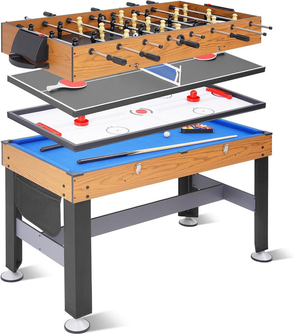 54" 4-In-1 Multi Game Table, Combination Game Table Set, Combo Games Table for Home, Game Room W/Soccer, Billiards Tabletop, Table Tennis, Hockey Tabletop