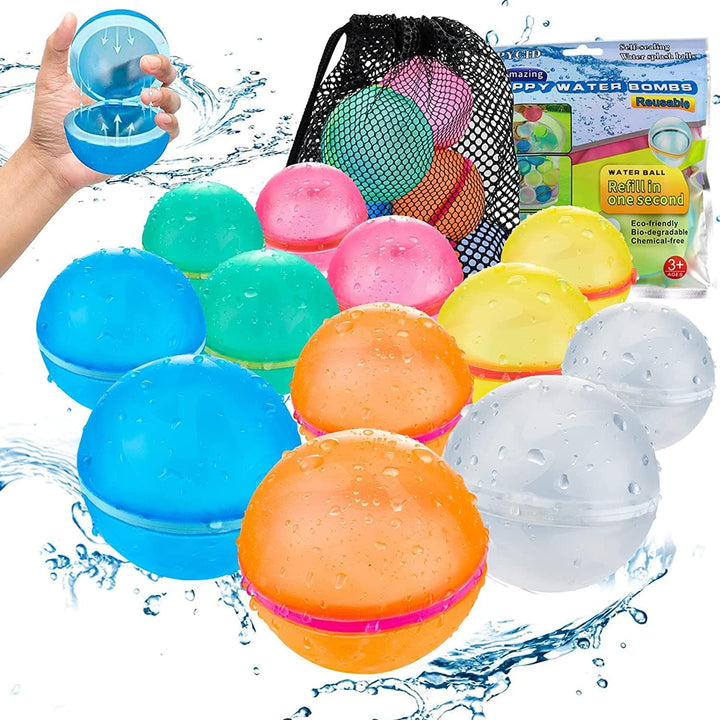 6 PCS Reusable Water Balloons, Refillable Magnetic Water Balls for Outdoor Games, Self Sealing Water Splash Bomb Quick Fill for Summer Fun, Pool Beach Toys for Kids Ages 3-12