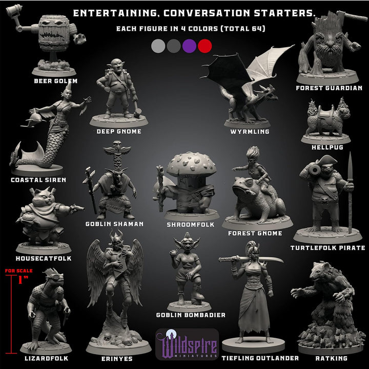 Fantasy Monsters & Bookish Dragon for DND Miniatures Unpainted Bulk 28Mm-32Mm Dungeons & Dragons Minis Pathfinder Figures Fantasy Unpainted Tabletop RPG Miniature Starter Set for D&D