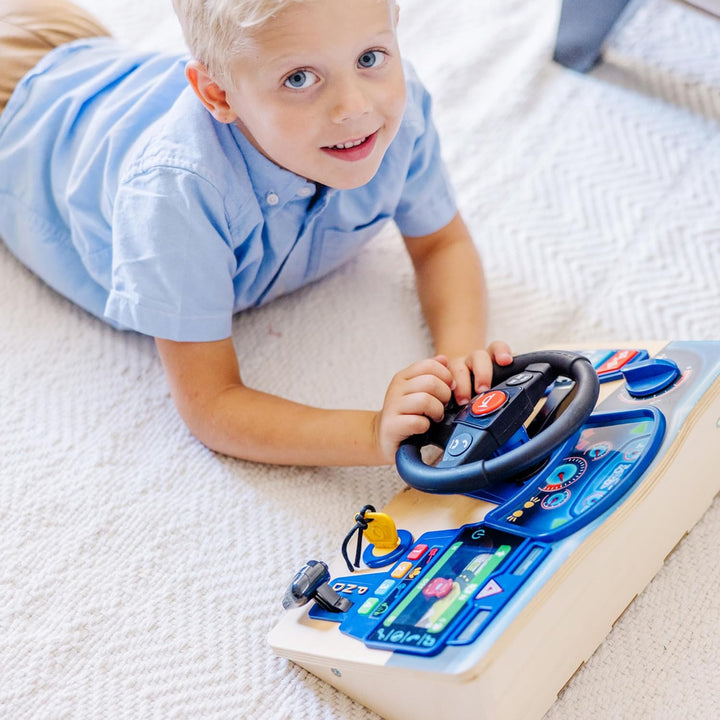 Vroom & Zoom Interactive Wooden Dashboard Steering Wheel Pretend Play Driving Toy - FSC Certified