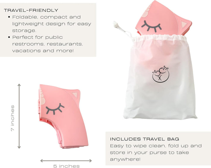 Travel Potty Seat for Toddler - Folding Potty Training Seat - Portable Toilet Seat Cover for Baby & Kids (PINK Unicorn)
