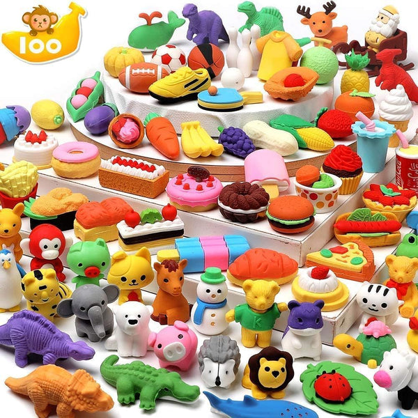100 Pack Animal Erasers for Kids Bulk Pull Apart 3D Puzzle Erasers Classroom Rewards and Prizes Class Treasure Box Kids Party Favors Back to School Supplies