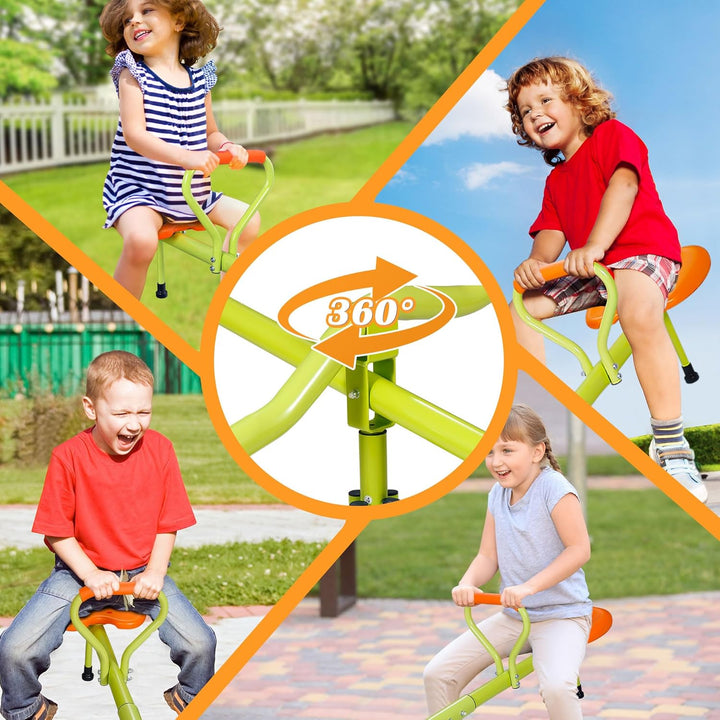 Kids Seesaw Swivel Teeter Totter Home Playground Equipment, 360 Degrees Rotating Safe, Outdoor Fun for Kids, Toddlers, Boys, Children (4 Seats)