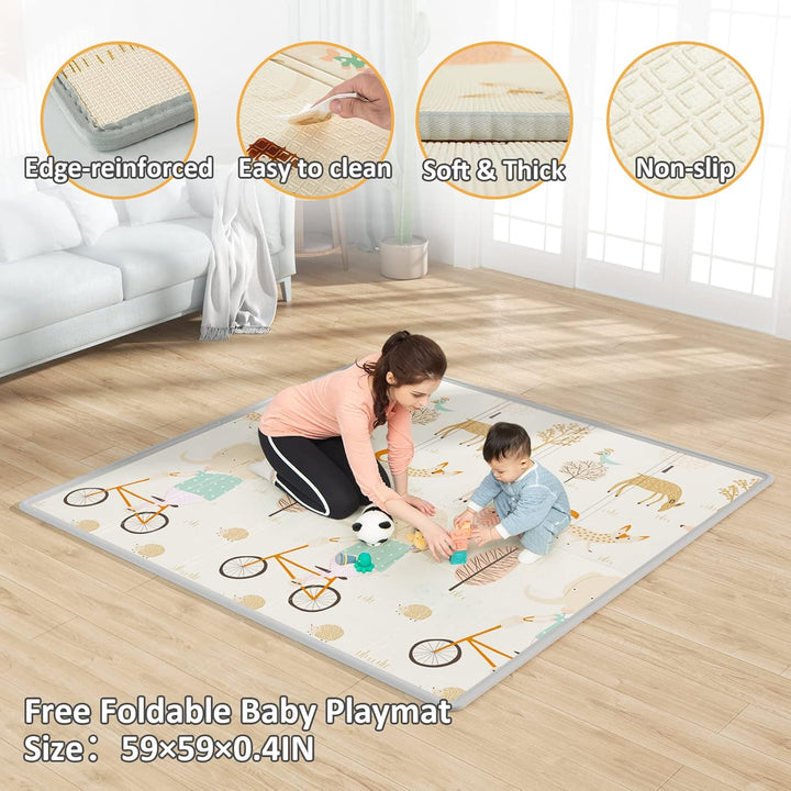 Baby Playpen with Mat, 59X59 Inches Extra Large Playpen for Babies and Toddlers, Indoor & Outdoor Activity Center, Safety Baby Fence