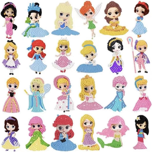 Diamond Art Kits for Kids, Arts and Crafts for Kids Ages 4-8,Craft Kits for Ages 8-12, Mosaics Bead Art,Painting Kits,24Pcs Princess Gem Art Kits Best Gifts for Grils Boy Birthday