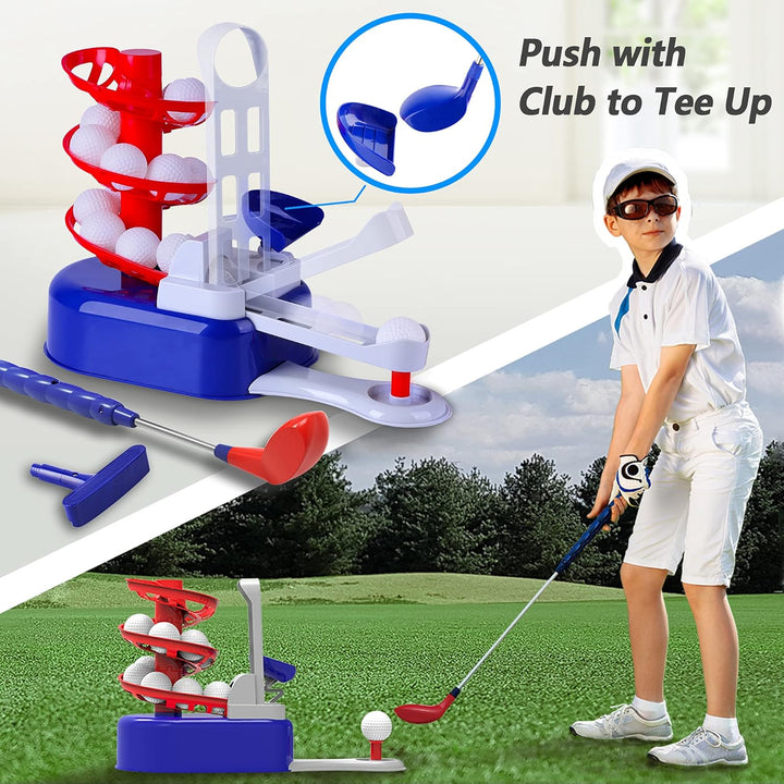 Kids Blue Golf Toy Set W/Left & Right Club Head, Boy Outdoor Sport Toy Age 3-5, Toddler Indoor Golf Ball Game, Child Active Exercise Yard Play, Birthday Gifts for 4 6 7 8 Year Olds Girl