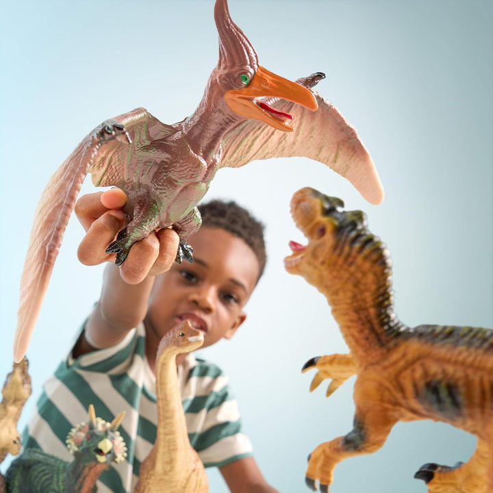 Big Dinosaur Toys for Toddlers, 6 Piece Large Soft Dinosaur Figures with an Educational Book, Jumbo Realistic Toys for Boys and Girls Gift, Kids Ages 1 2 3 4 5