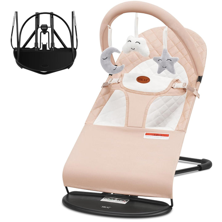 Baby Bouncer, Portable Baby Bouncer Seat for Babies 0-18 Months, 100% Cotton Fabrics, 3 Modes of Use with Rocker and Stationary Options, Infant Rocker Chair with Hanging Toys-Dark Grey