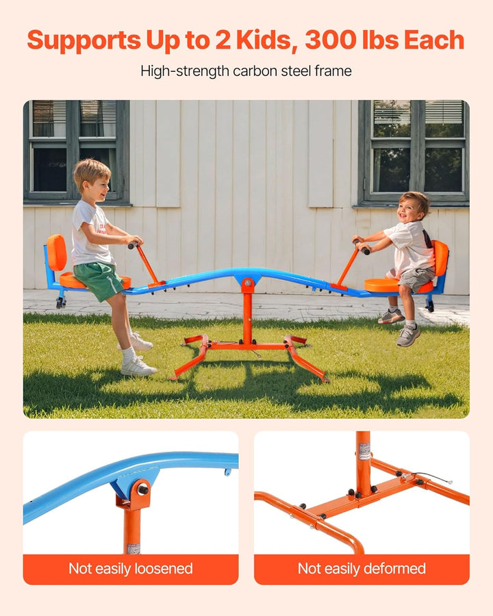 Seesaw Teeter Totter for Kids Outdoor, 300 Lbs Load Capacity, Sit and Spin Teeter Totter with Easy-Grip Handles, Playground Equipment with Swiveling 360 Degrees Rotating for Children Aged 3+