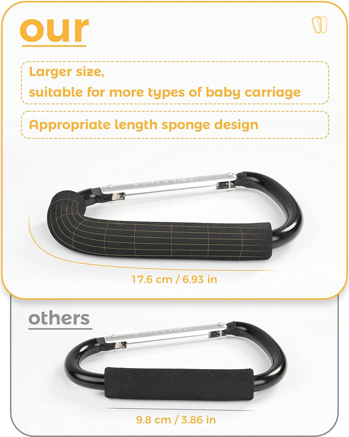 Stroller Hooks, 6.3" Large Stroller Clip, Stroller Hooks for Hanging Bags and Shopping, Stroller Accessories for Mommy, Large Carabiner