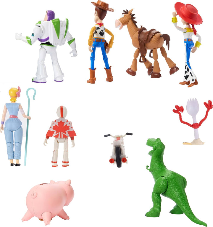 Disney and Pixar Toy Story Storytellers Figure Pack, 6 Figures & Vehicle, Woody Buzz Rex Forky Bo Peep Duke Caboom & Toy Motorcycle, Carnival Crew